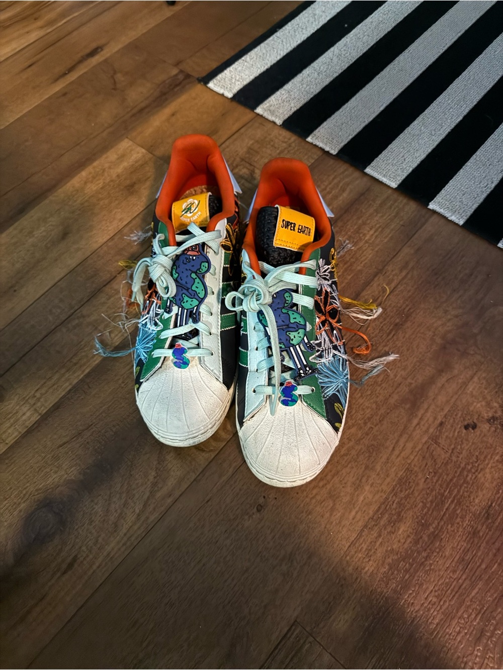 Adidas Super Earth Superstars w Floral Stiching & Tassels- Multi Colored